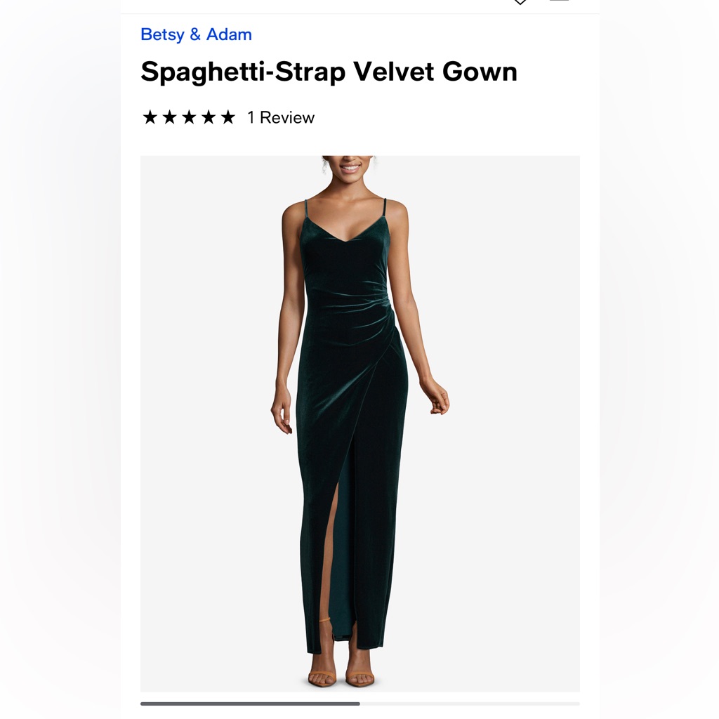 Betsy & Adam Spaghetti Strap Velvet Evening Dress In Hunter Green